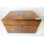 Victorian burr walnut & ebony mother of pearl inlaid vanity box, the lid with a mother of pearl