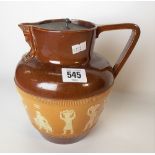 Doulton Lambeth stoneware Egyptian taste stoneware jug, the spout modelled as a Pharaoh's head,