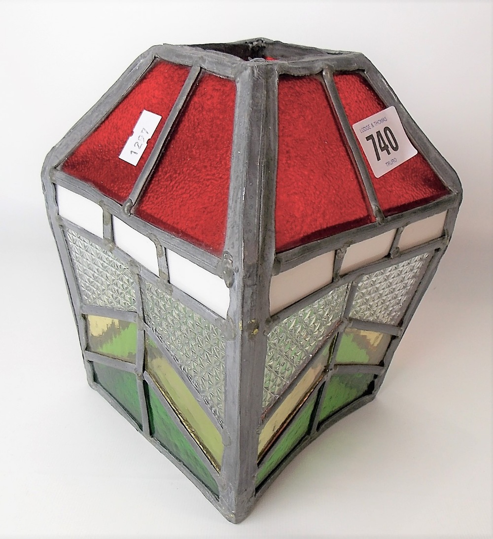 Leaded stained glass hall lantern, height 17.5cm