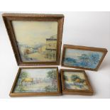 Four early 20th Century watercolour and ivory miniature landscape panels, the largest 9.5cm x 8cm.