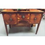 Early 19th Century mahogany sideboard with marquetry fan inlaid corners, the rectangular top over