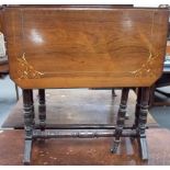 Victorian rosewood, ivory & boxwood marquetry inlaid Sutherland table with ring turned supports &