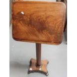 William IV mahogany music stand, the ratchet top with strong inlay over an adjustable octagonal