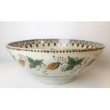 Rare 18th Century pearlware English polychrome decorated punchbowl, the centre inscribed 'one bowl