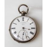 White metal engine turned pocket watch with 42mm white enamel dial with Roman Numerals &