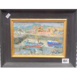 ALASTAIR FLATTELY (1922-2009) (A.R.R.) 'Fishing Boats, West Bay'. Oil on board. Signed. Inscribed to