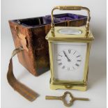 French lacquered brass carriage clock by Henri Jacot with 6cm white dial with Roman Numerals, the