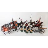 W. Britain various military figures including set no. 28 with four mules with gun