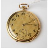 Gold plated dress crown wind pocket watch, the gold textured 40mm dial with gold Arabic Numerals &
