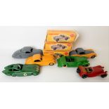 Nine various Dinky Toys diecast cars, including a Lincoln Zephyr, Jaguar, Bristol 450 no. 163 etc.