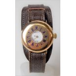 Early 20th Century 18ct gold half hunter lug wristwatch by Le Roy & Fils, the 28mm white enamel dial