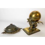 19th Century brass clockwork door alarm striking on a bell with three spikes, in the form of a