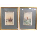 T MORTIMER Pair of watercolour fishing boat scenes. Signed. Both 24cm x 14.5cm.