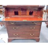 George III mahogany secretaire chest, with the moulded top over two dummy drawers enclosing a fitted