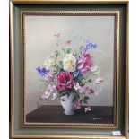 MARY BROWN Still life of flowers. Oil on canvas. Signed. 60cm x 49cm.
