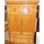 Victorian pale elm double robe, the doors enclosing a wardrobe compartment and four linen slides