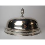 19th Century white metal circular dish cover with wrythen fluted finial & engraved Earls coronet