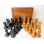 Good Jacques London boxwood and ebony chess set with large weighted pieces, the king height 10cm,