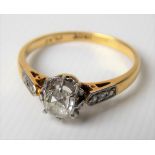 18ct gold and platinum set diamond ring, the old cut claw set diamond of 0.50ct spread approx,