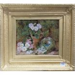 OLIVER CLARE Still life of flowers & a birds nest with eggs Oil on canvas Signed 24.5cm x 29cm