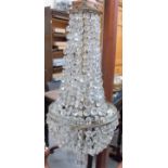 A brass glass drop bag chandelier, height 76cm