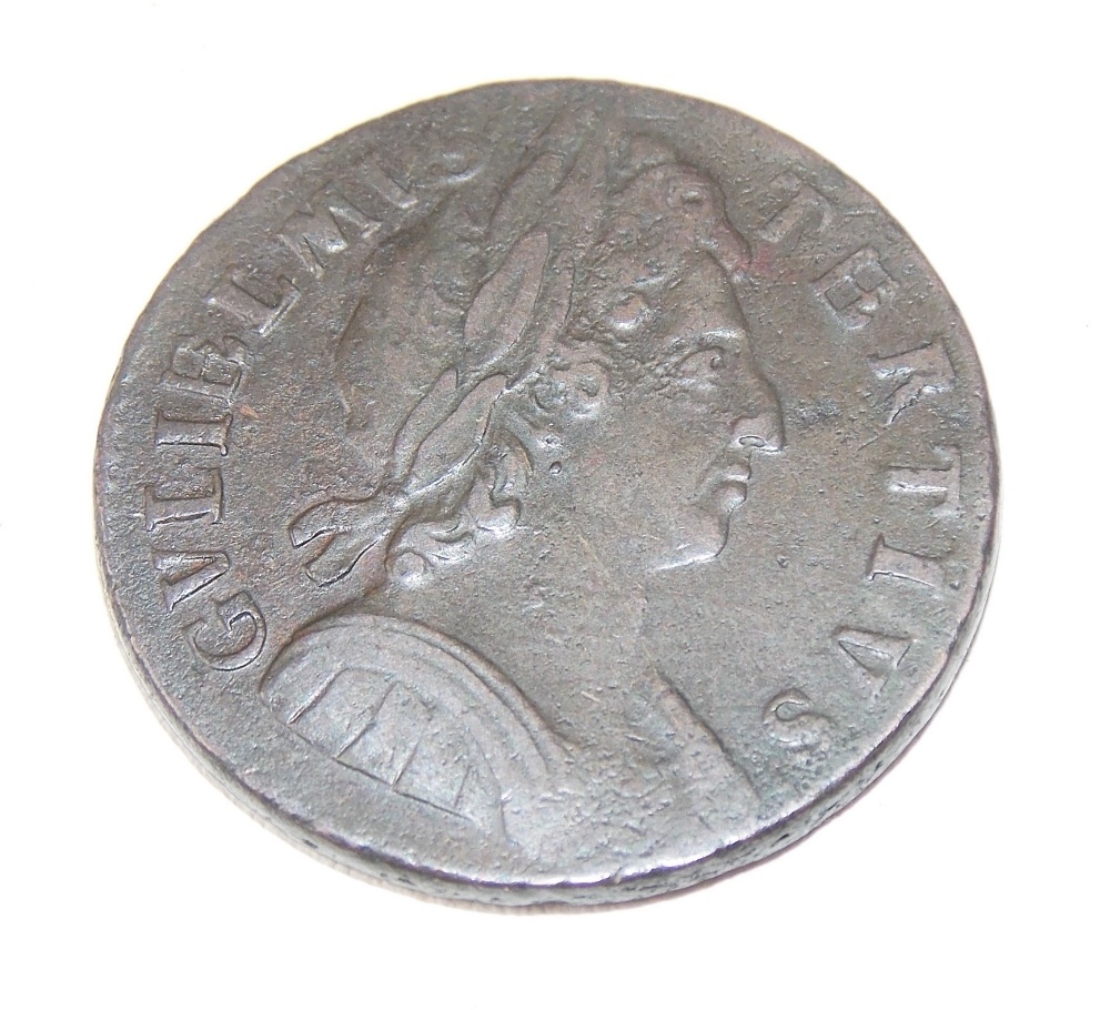 William III 1697 (?) copper half penny - Image 2 of 2