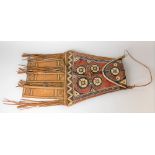 A North African leather multi-coloured tribal saddle bag with tassels, width 31cm