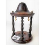 19th Century turned mahogany and bone applied pocket watch stand with ring turned supports, height