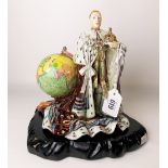 1930's pottery group modelled as Edward VIII in Coronation robes standing next to a terrestrial