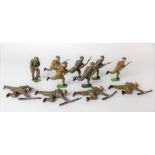 W. Britain set of eleven infantry figures wearing respiratory masks