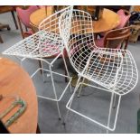 Pair of Harry Bertoia white wire bar stools, height 109cm