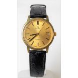 Omega gents gold plated automatic wristwatch, the 30mm gilt textured dial with baton markers &