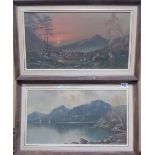 Pair of Highland Lake landscape oil on canvas paintings, indistinctly signed, both 24cm x 44cm.