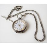 935 silver case ladies foliate engraved pocket watch with 30mm white enamel dial with Arabic