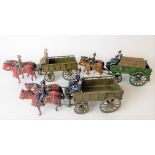 W. Britain three sets of horses & wagons, each with two crew (damages)
