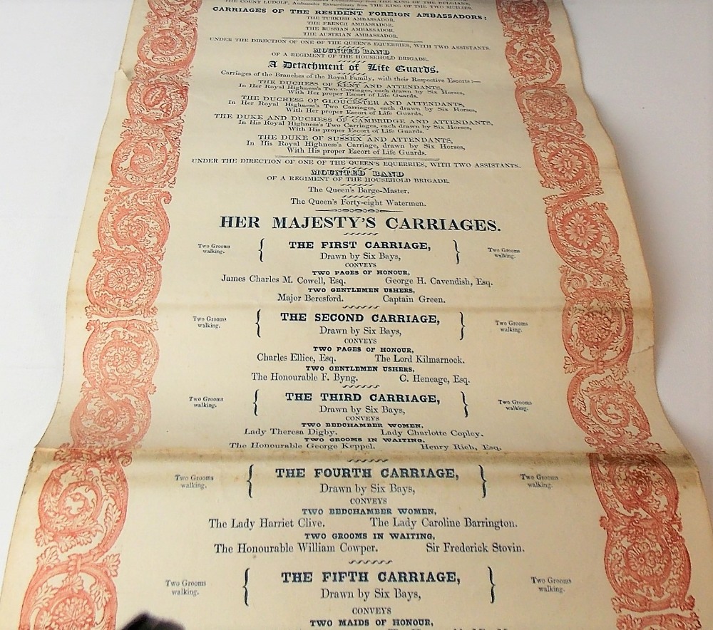 A rare Queen Victoria Coronation State procession scroll, printed in blue and red on paper by J. - Image 2 of 4