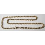9ct hallmarked gold rope twist necklace, length 52cm, weight 19.8g approx.