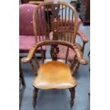 19th Century highbacked yew Windsor chair with shaped pierced splat over an elm seat