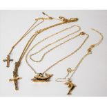 Two 9ct hallmarked gold cross pendant necklaces with 9ct gold chains, weight 5.4g approx; together