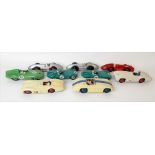 Collection of nine Dinky Toys diecast sports cars, including two Jaguar Type D no. 238, Connaught