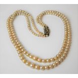 Pearl double row graduated necklace with 9ct white gold clasp, length 38cm.