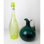 Victorian uranium glass decanter & stopper with fruited vine wheel engraved decoration, height 30.