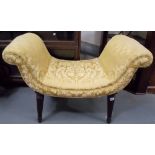 A good 18th Century double sided window seat of upholstered scrolled form on