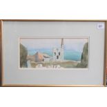 KEN SYMONDS 'Mine at Pendeen' Watercolour & pencil Signed Inscribed to the back 14cm x 32cm