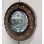 19th Century gilt gesso & black painted circular convex wall mirror with applied balls, diameter