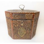Rare George III inlaid rolled paper tea caddy of rectangular canted section, the kingwood edges