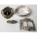 Victorian silver gilt swivel mourning brooch with ambro type portrait of a bearded gentleman;