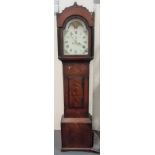 19th Century eight day longcase clock, the cream painted arched 12in dial with moon phase aperture &