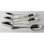 William IV silver set of four fiddle pattern dessert spoons, maker C.S, London 1833; together with a