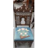 19th Century Middle Eastern carved hardwood & mother of pearl inlaid chair, the back with star &